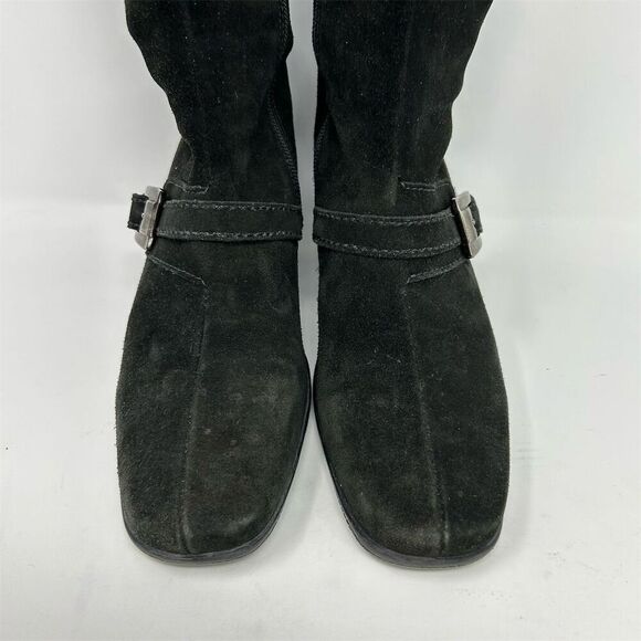 La Canadienne Women's Black Knee High Boots Size 8 Mid Heel Buckle Square Toe - Picture 3 of 12